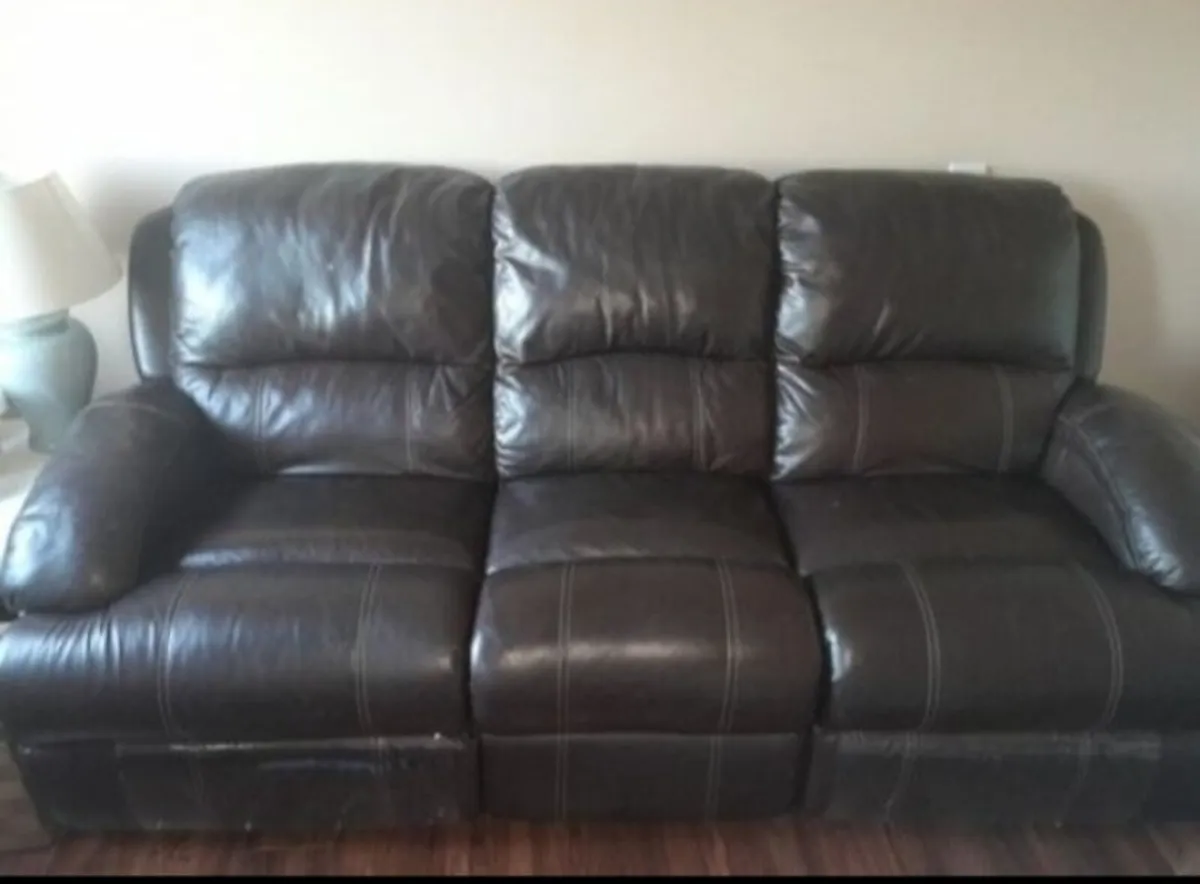 3 piece brown leather recliner couches - Image 2