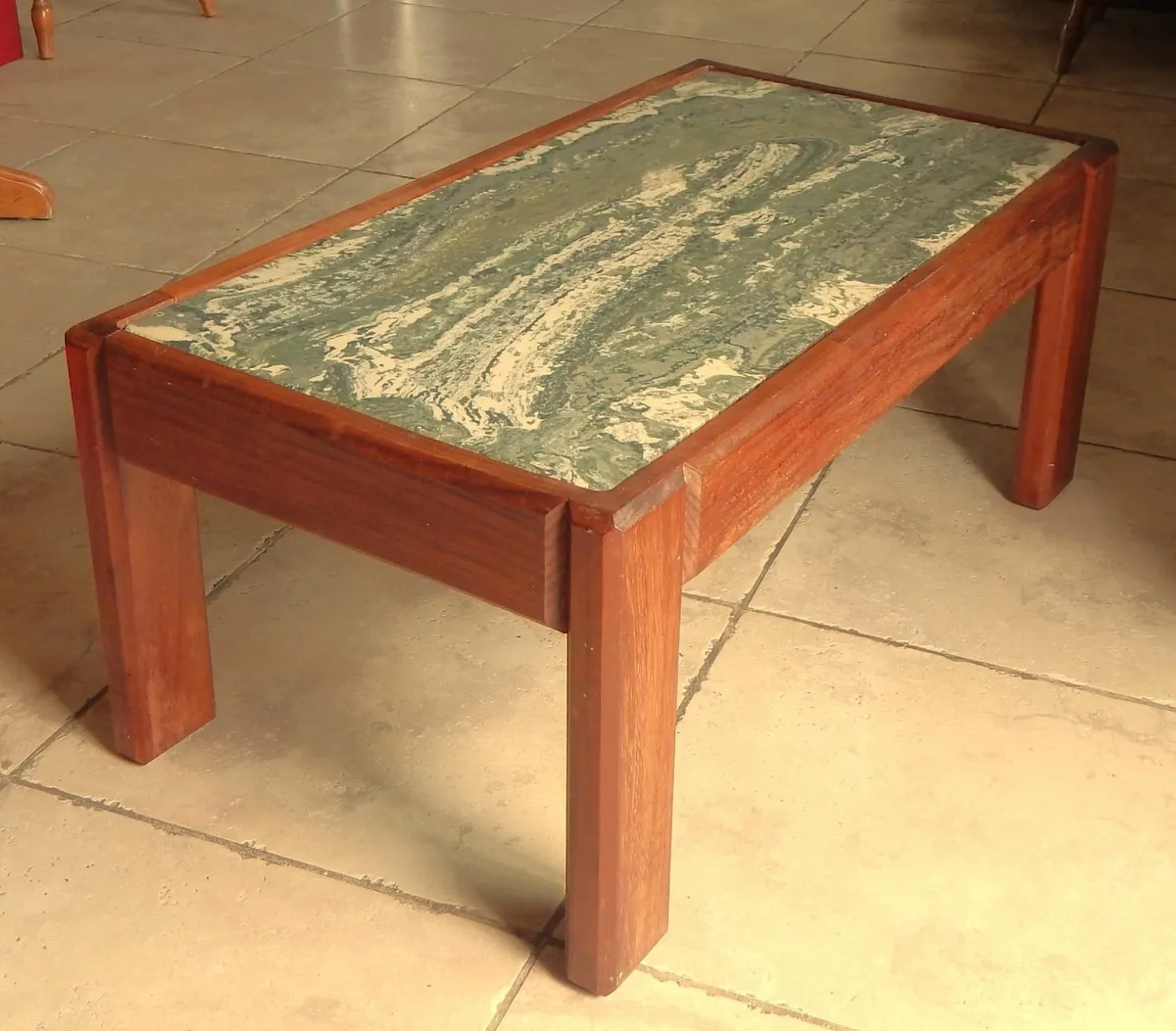 Retro Coffee Table in Wood with Marble Veneer Top - Image 1