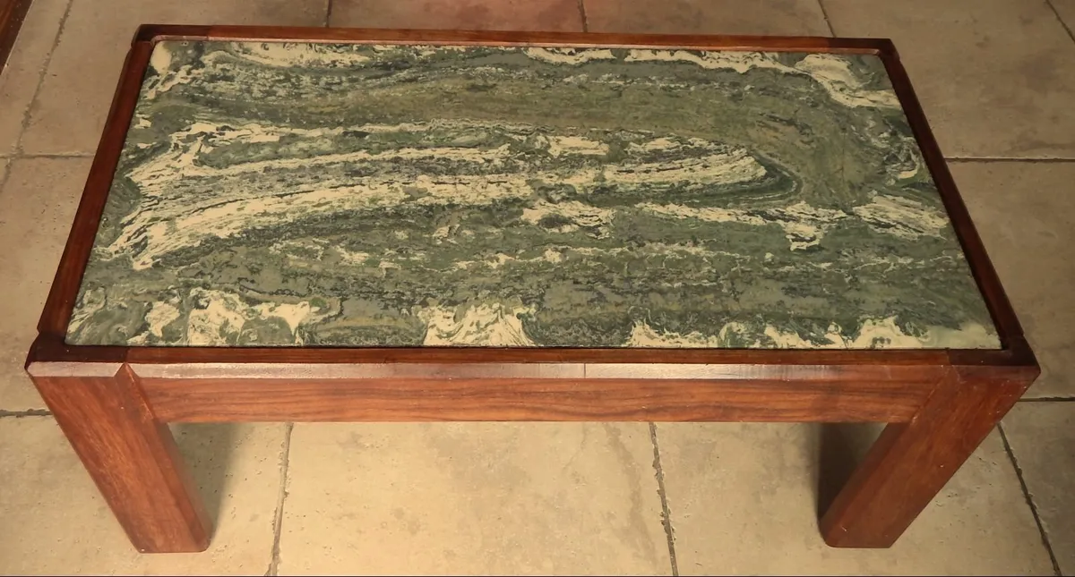 Retro Coffee Table in Wood with Marble Veneer Top - Image 2