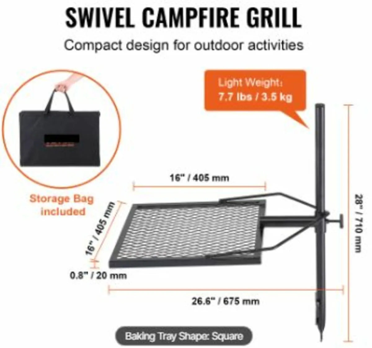 Swivel Campfire Grill Heavy Duty Steel - Image 3