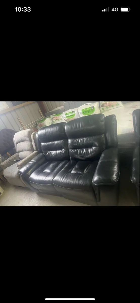 2 Seater full recliner black leather - Image 2