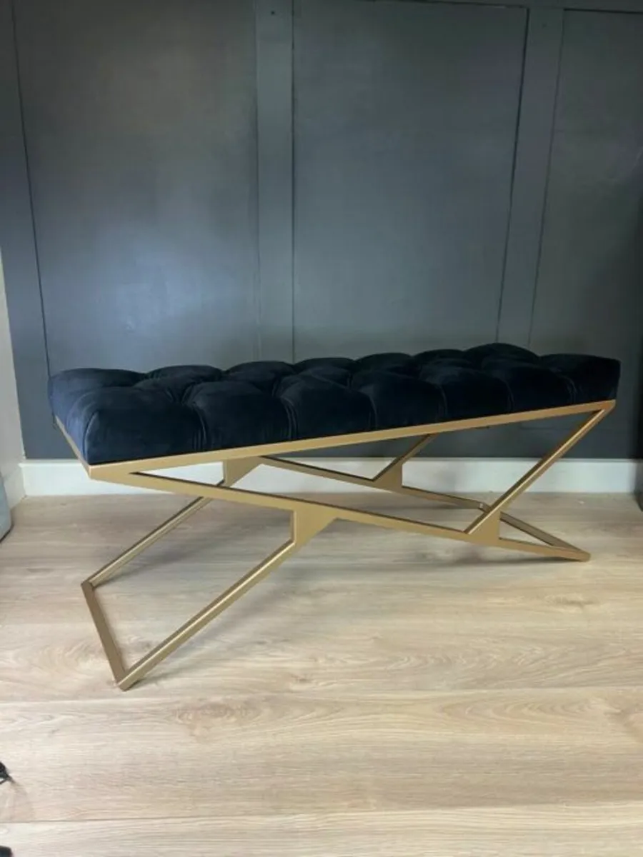 Metal-Framed Bench 100x40cm Gold Frame / Velour - Image 1