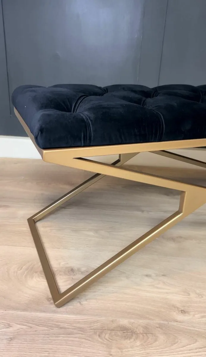 Metal-Framed Bench 100x40cm Gold Frame / Velour - Image 2