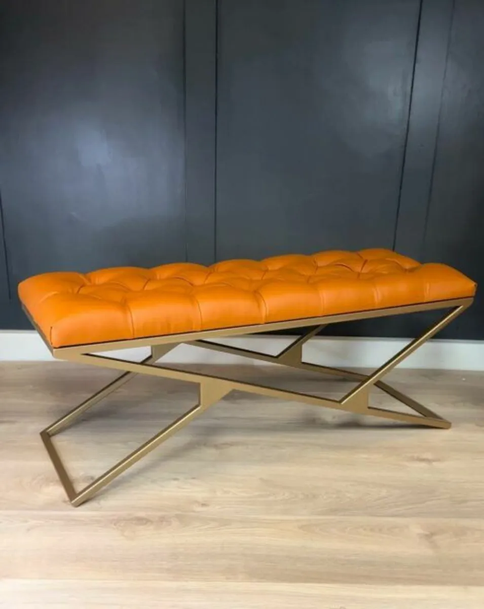 Metal-Framed Bench 100x40cm Gold Frame Eco Leather - Image 1