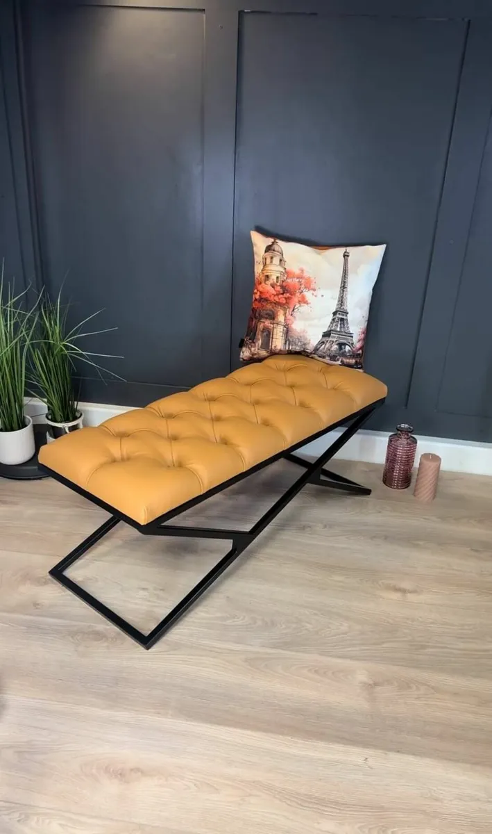 Metal-Framed Bench 100x40cm Gold Frame Eco Leather - Image 3