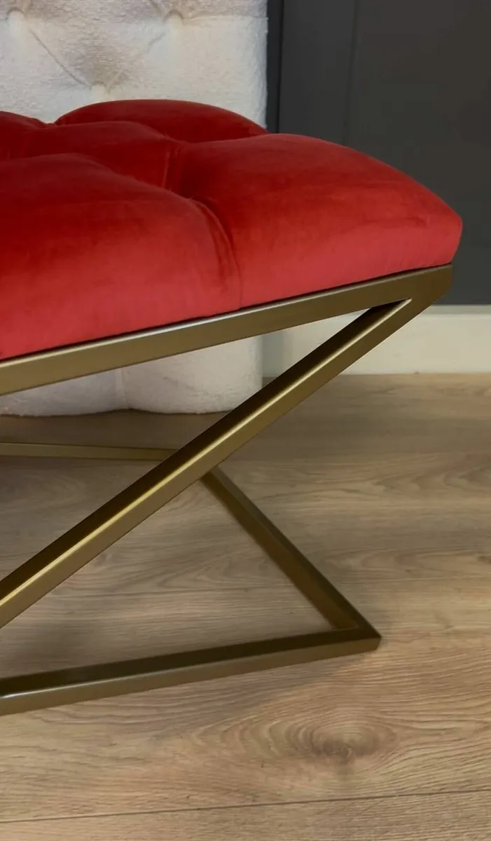 Metal-Framed Bench 100x40cm Gold Frame / Velour - Image 4