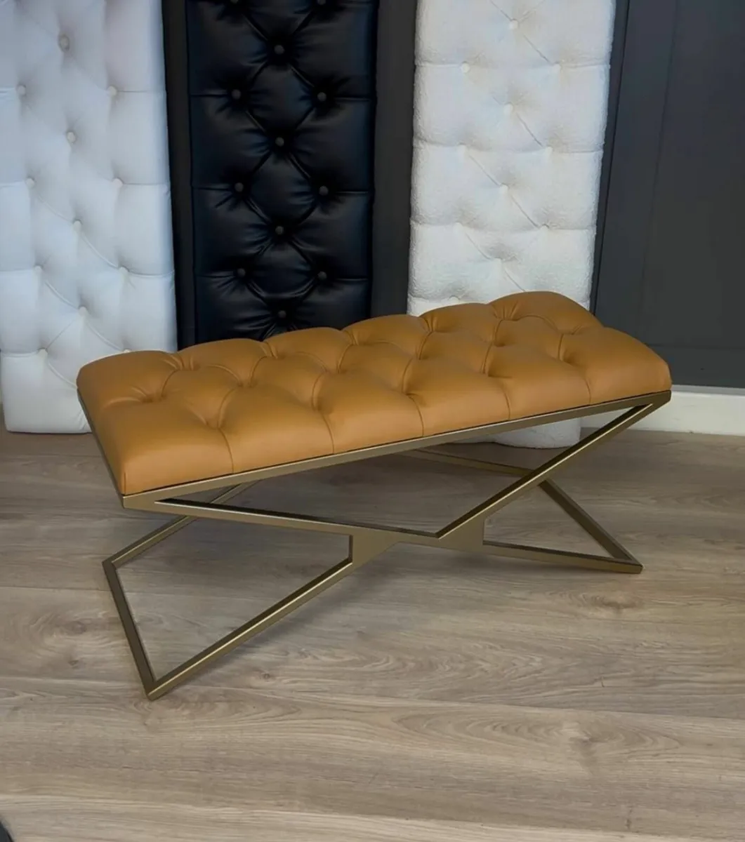 Metal-Framed Bench 100x40cm Gold Frame Eco Leather - Image 4