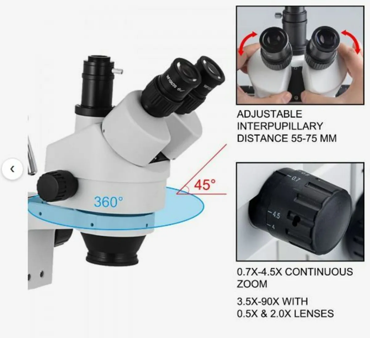 Microscope 360°Swiveling Trinocular Stereo - Image 3