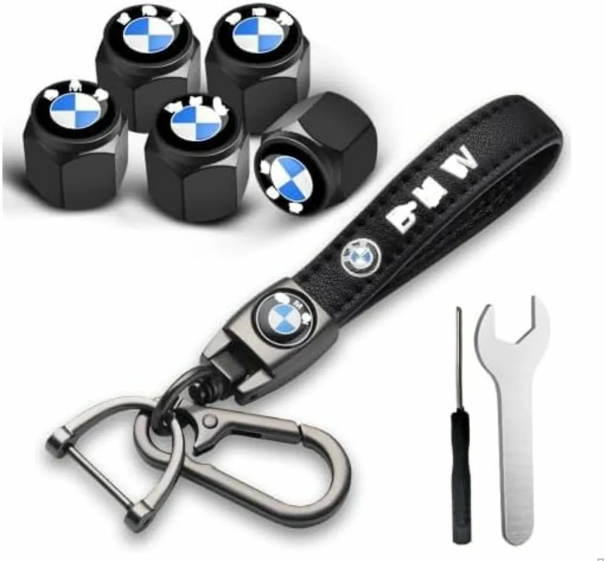 BMW Car Tire Valve Cap And Car Keychain, Leather C