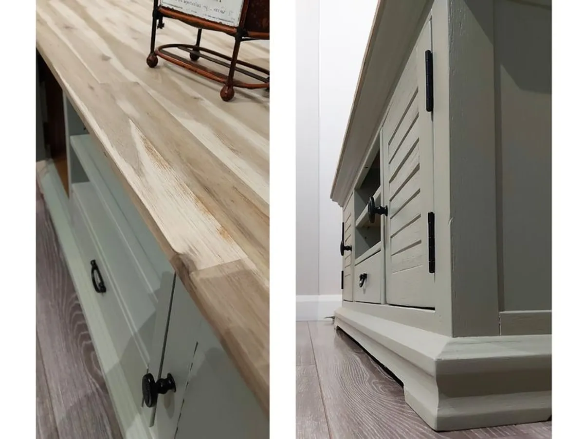 Hand-Painted TV Console, Cabinet, Solid Wood Top & Storage - Image 3