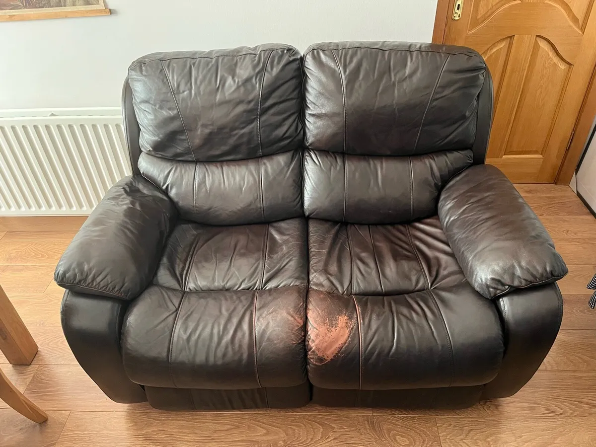 Leather 2-seater reclining sofa - Image 1