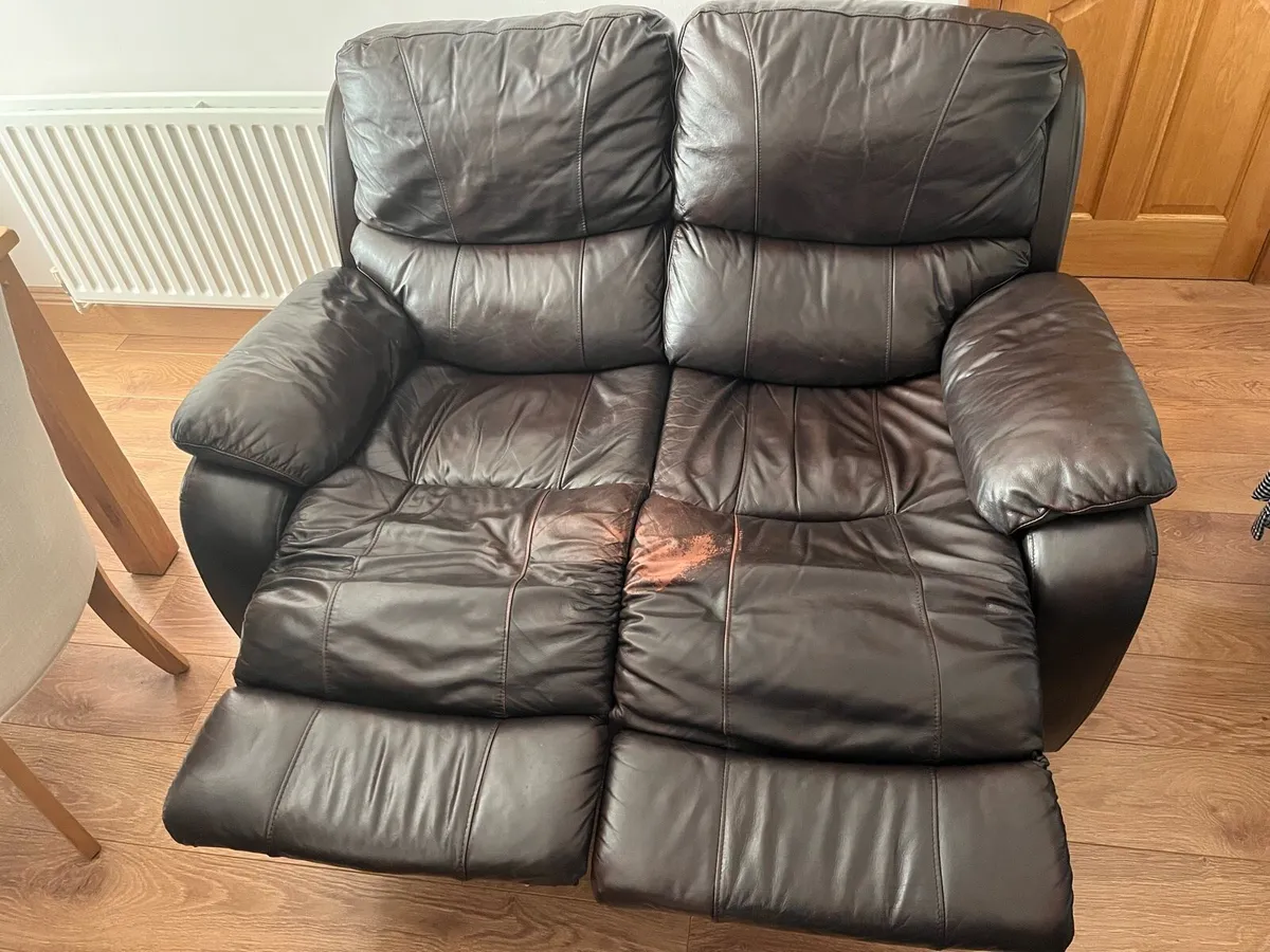Leather 2-seater reclining sofa - Image 2