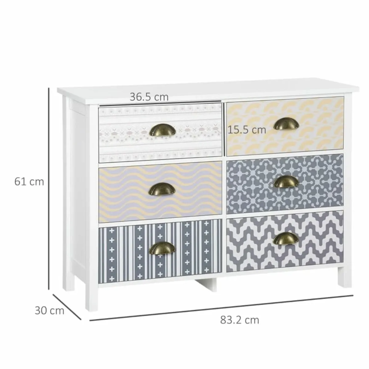 Wide Storage Cabinet Unit, Chest of Drawers, 6-Dra - Image 3