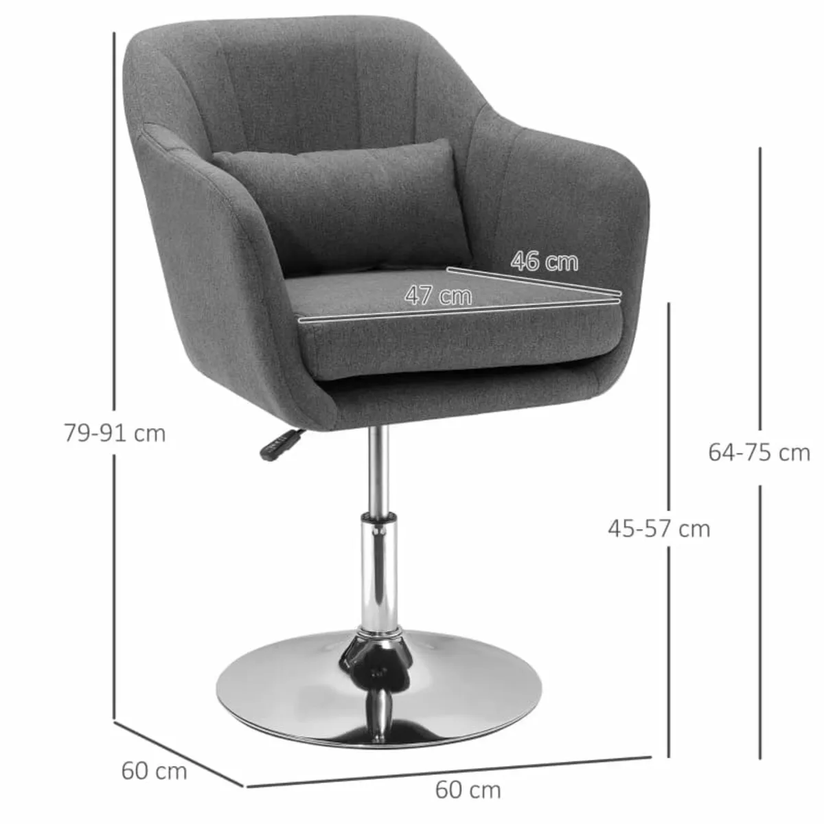Grey Swivel Chair, w/Metal BaseModern Swivel Linen - Image 3