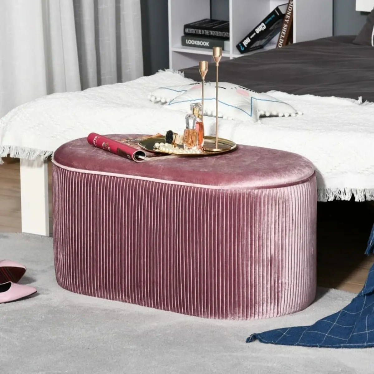 Rectangle Storage Ottoman Mid-century Modern Bench - Image 2