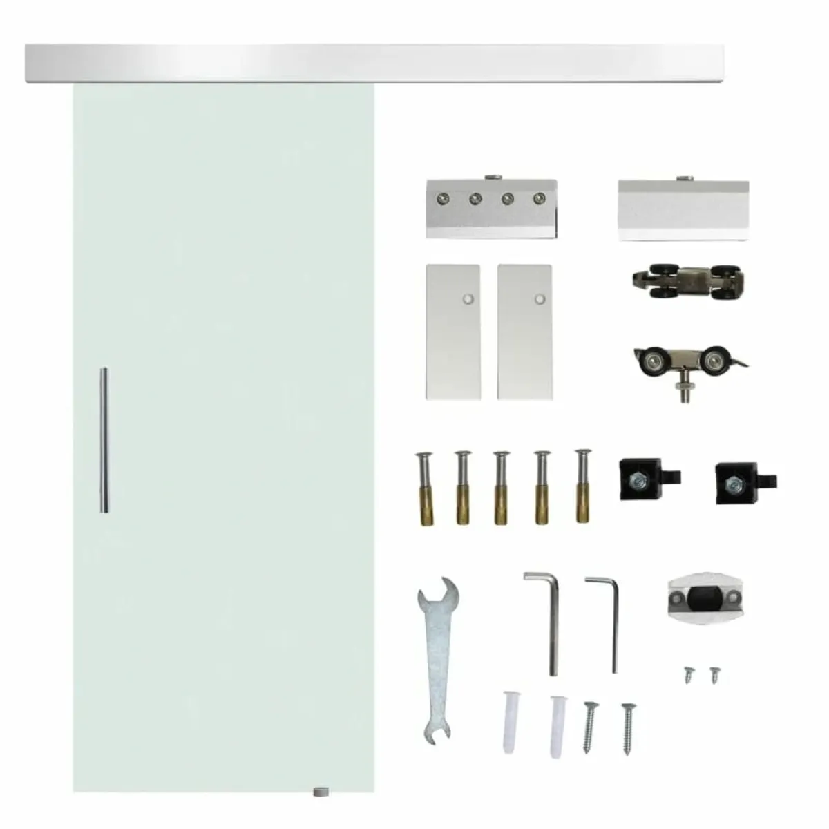 77.5cm Modern Sliding Door Set Kit w/ Frosted Glas - Image 1