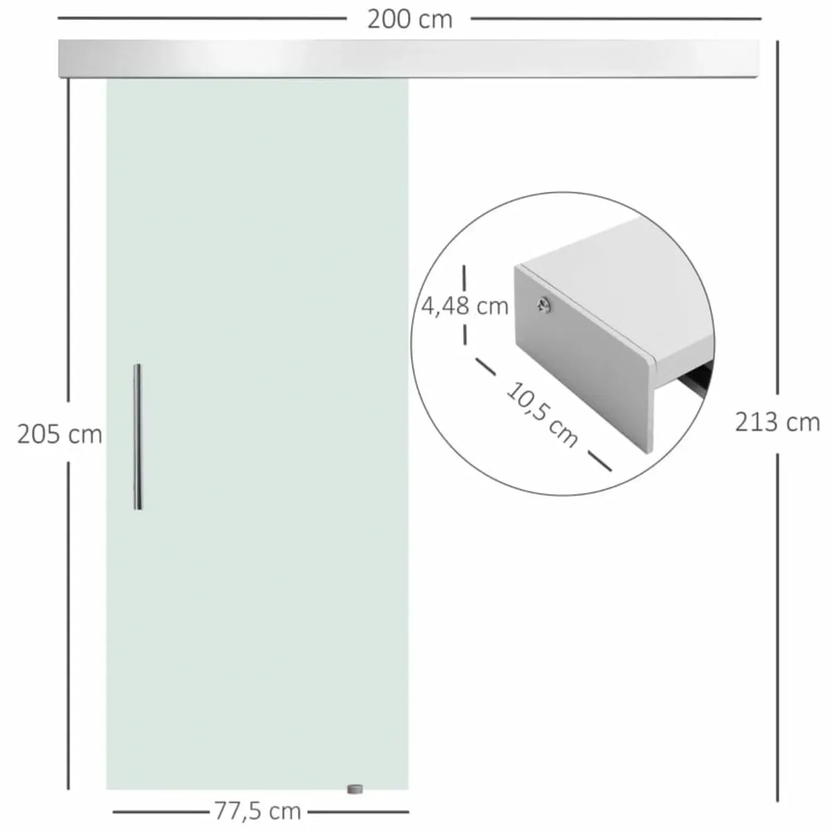 77.5cm Modern Sliding Door Set Kit w/ Frosted Glas - Image 3