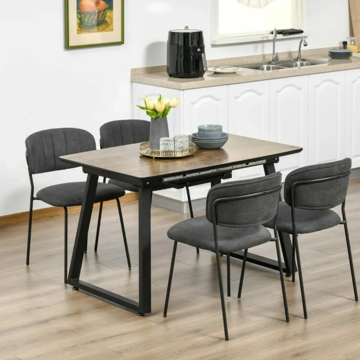 Extendable Dining Table Rectangular Wood Effect Ta - Image 3