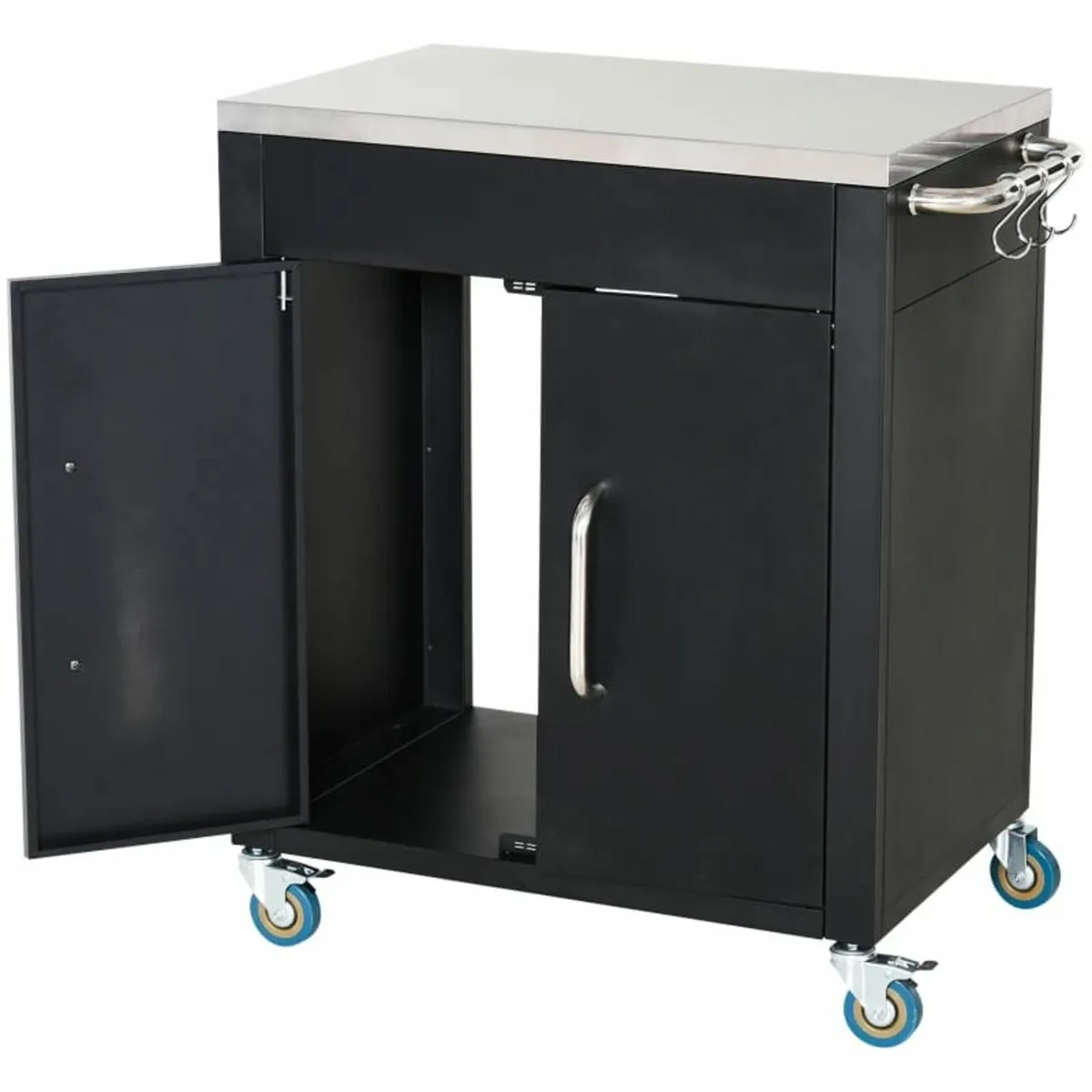 Black Metal Kitchen Island on Wheels, Rolling Trol - Image 1
