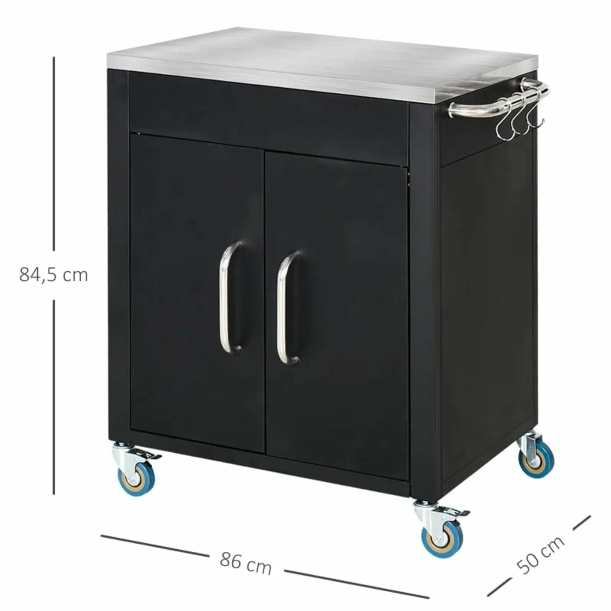 Black Metal Kitchen Island on Wheels, Rolling Trol - Image 2
