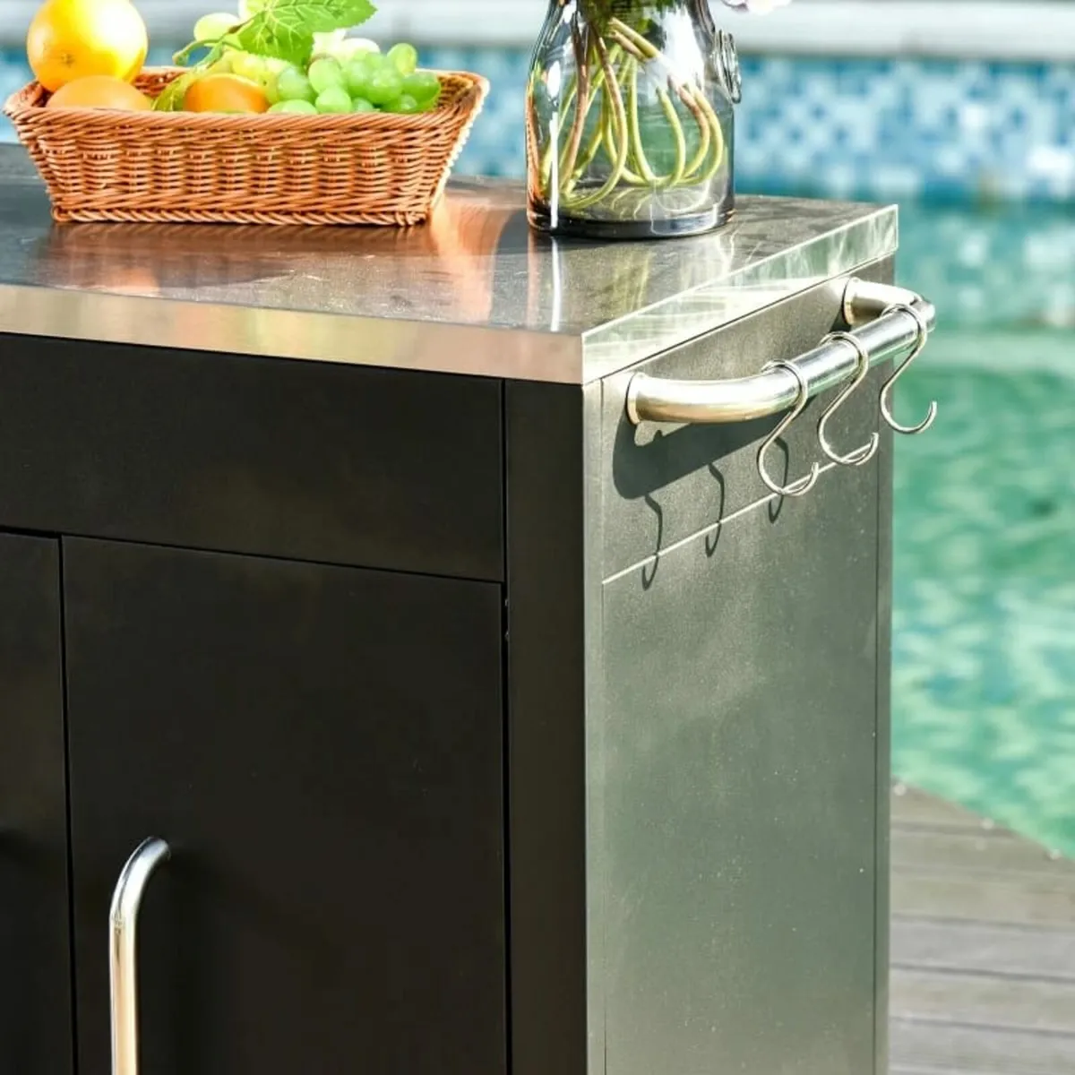 Black Metal Kitchen Island on Wheels, Rolling Trol - Image 3