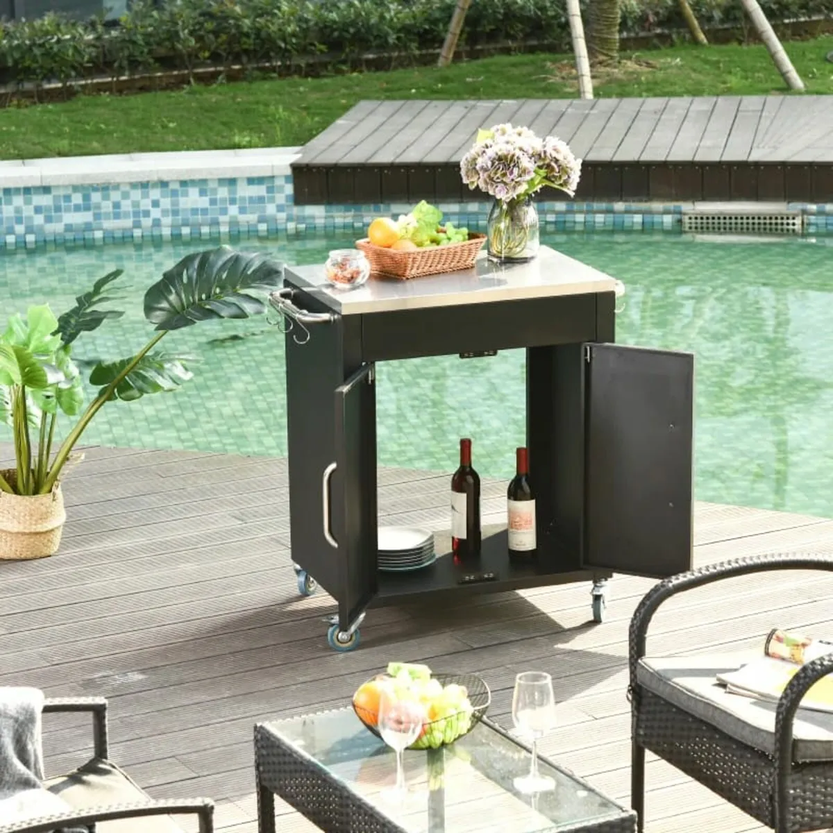 Black Metal Kitchen Island on Wheels, Rolling Trol - Image 4