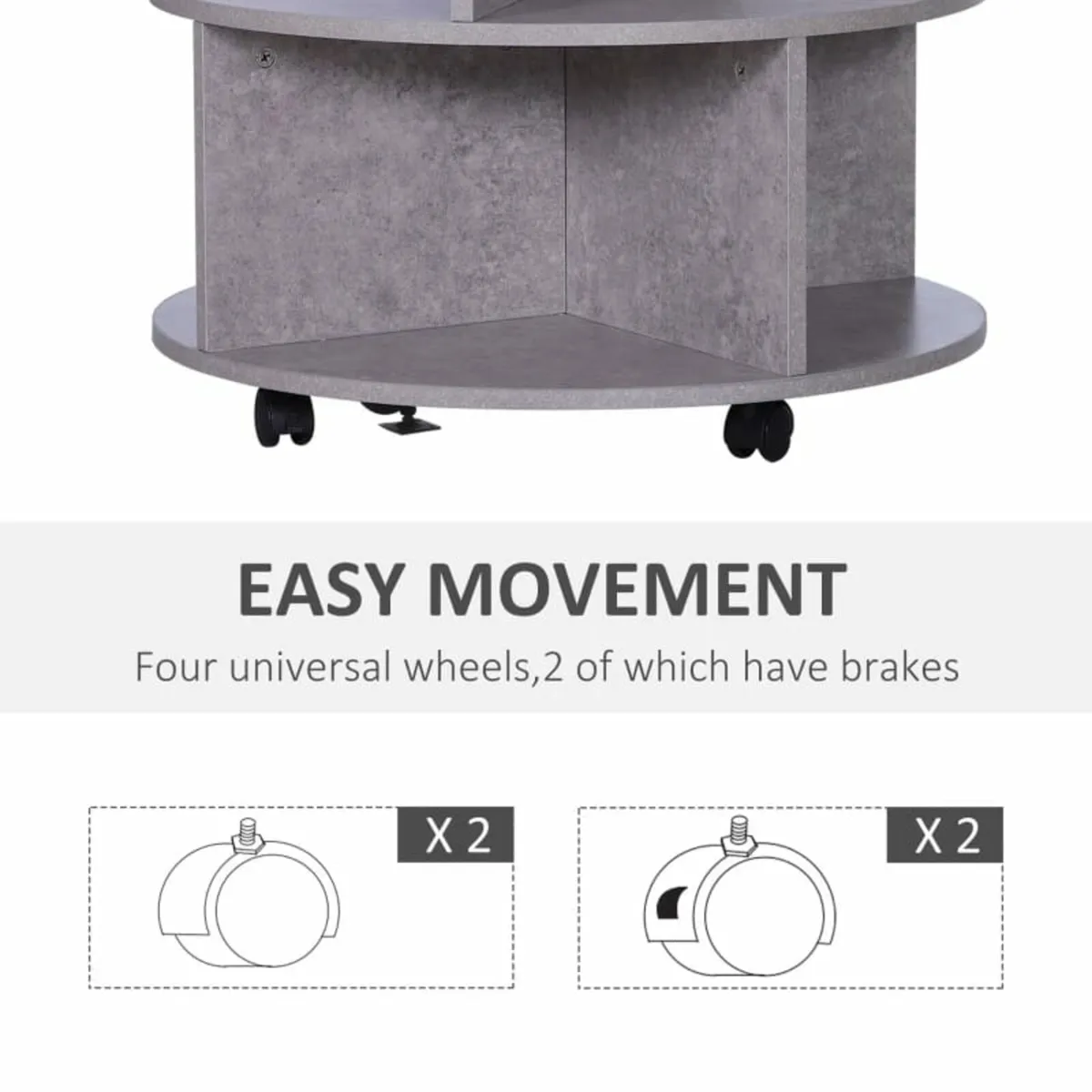 Coffee Table with Wheels, Round, with Storage, 2 T - Image 2