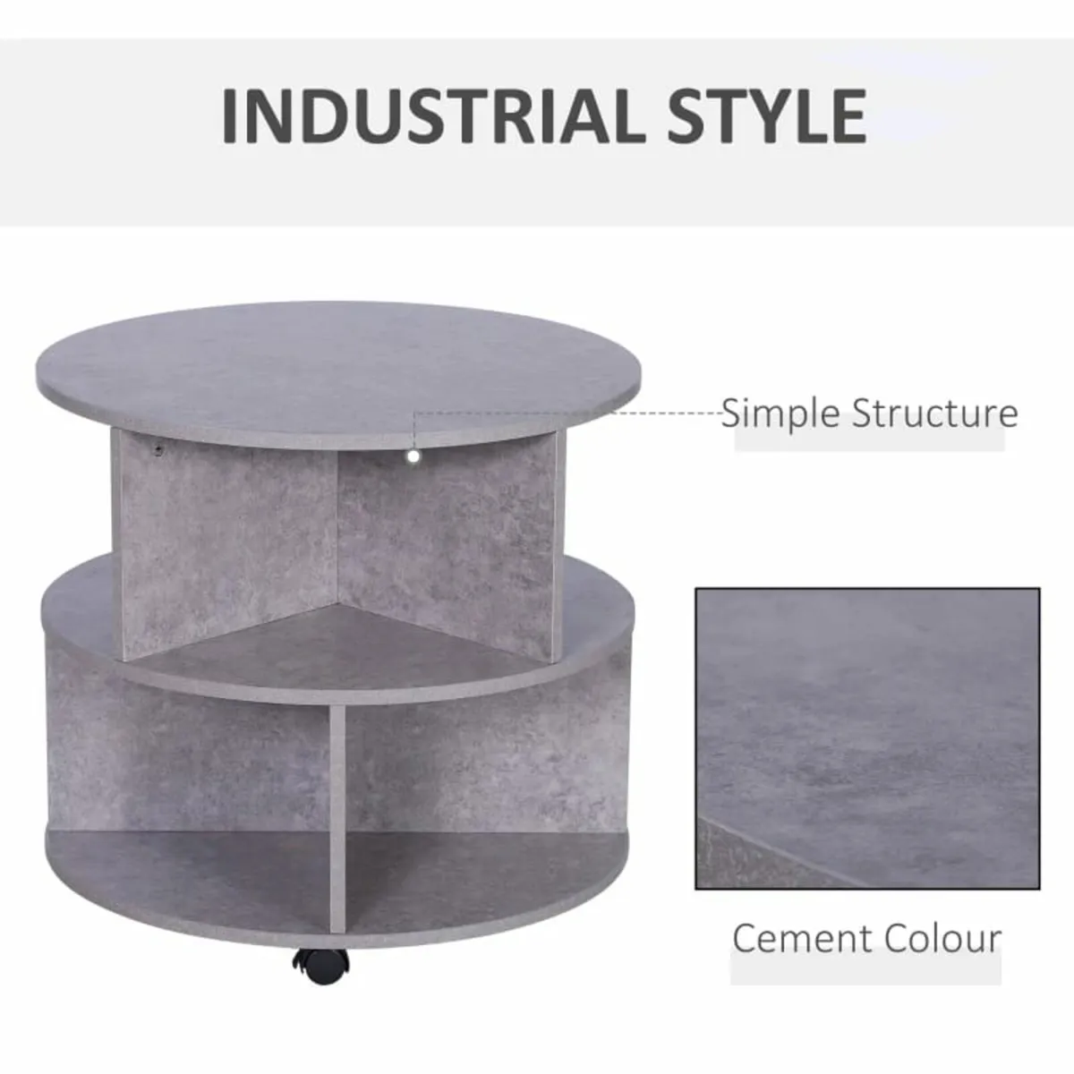 Coffee Table with Wheels, Round, with Storage, 2 T - Image 4