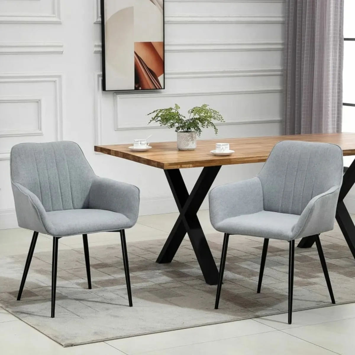 Mid-Century Dining Chairs Upholstered Linen Fabric - Image 3
