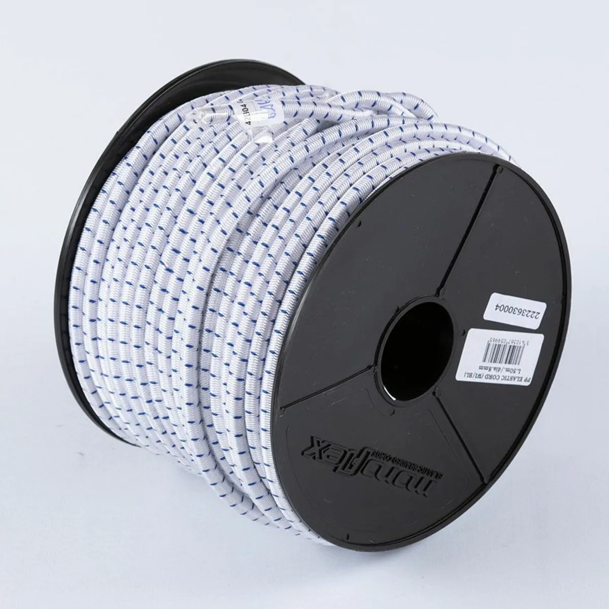 Elastic bungee rope 8mm / 50m - Reel  White/blue - Image 3