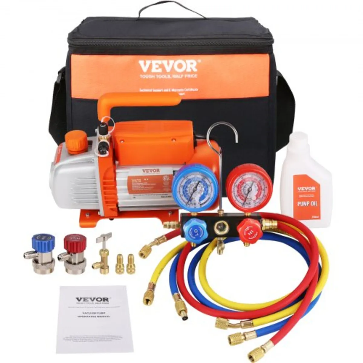 1/5 HP 3.5 CFM AC Vacuum Pump and Gauge Set, Singl