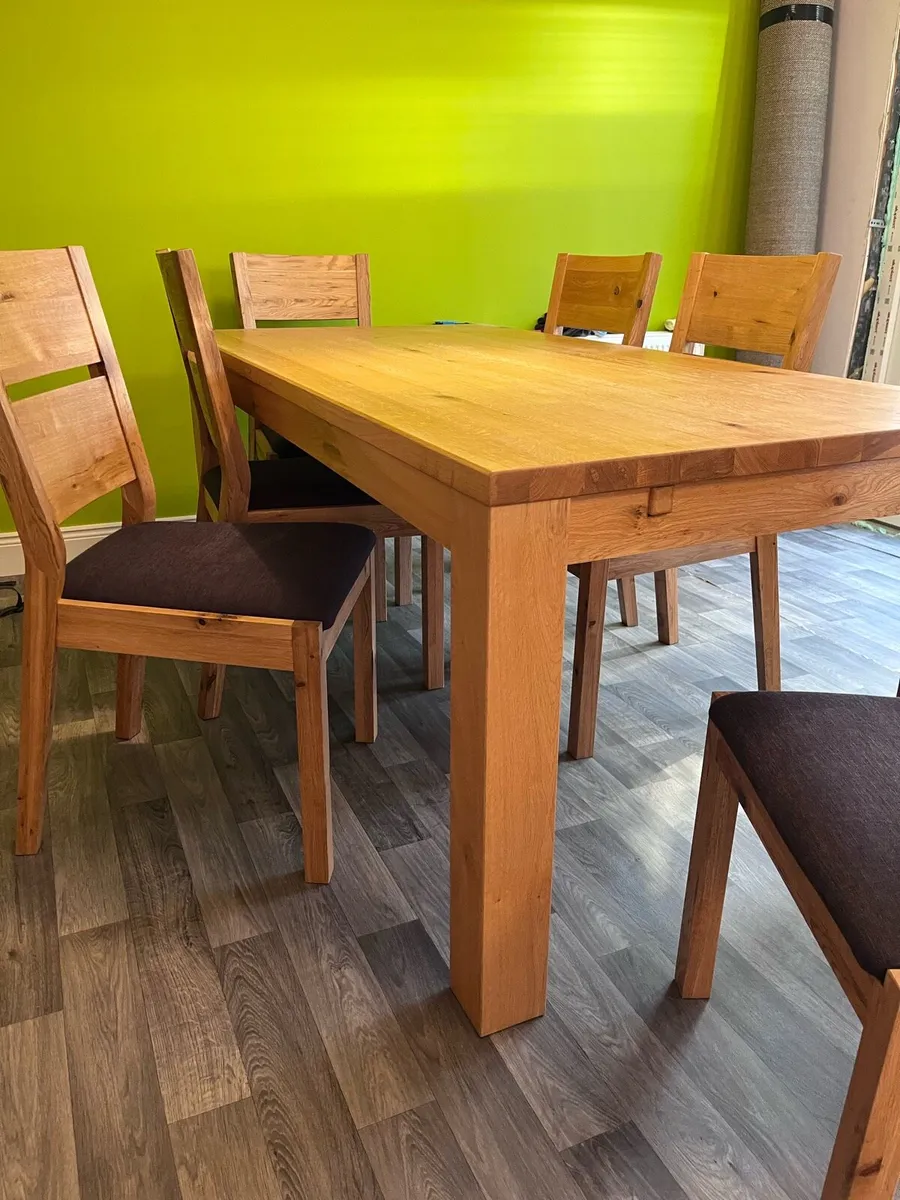 Oak dining table (190/80 cm ) with 6 chairs, - Image 1