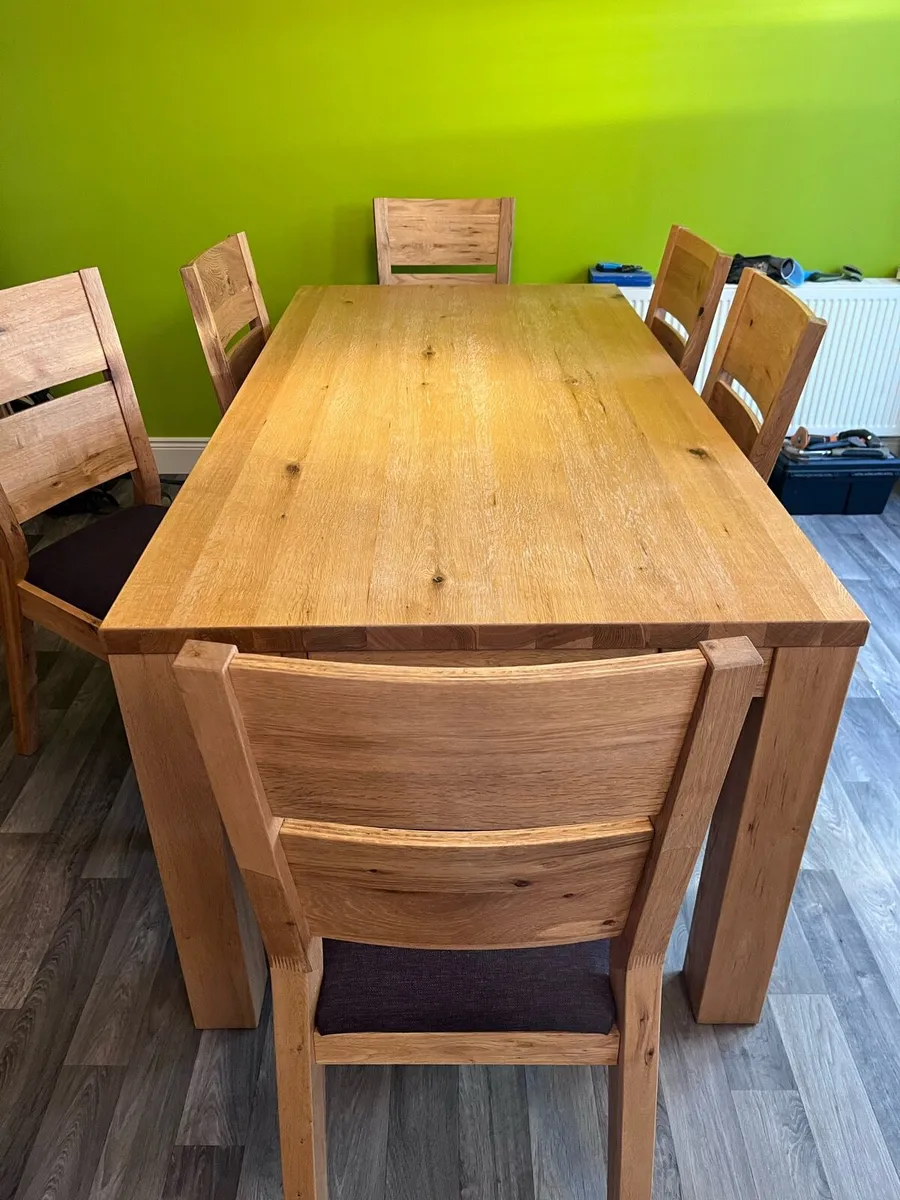 Oak dining table (190/80 cm ) with 6 chairs, - Image 3