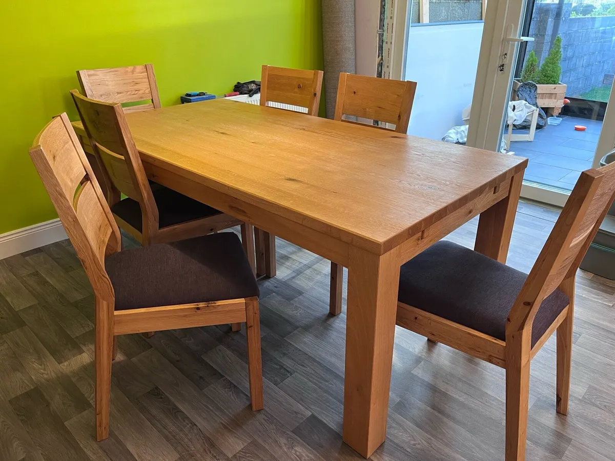 Oak dining table (190/80 cm ) with 6 chairs, - Image 4