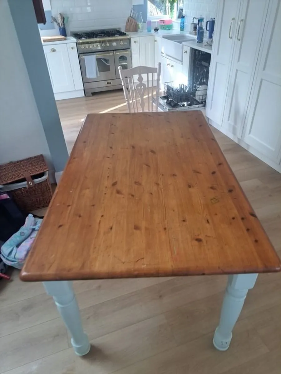 Solid wood farmhouse table & chairs - Image 3