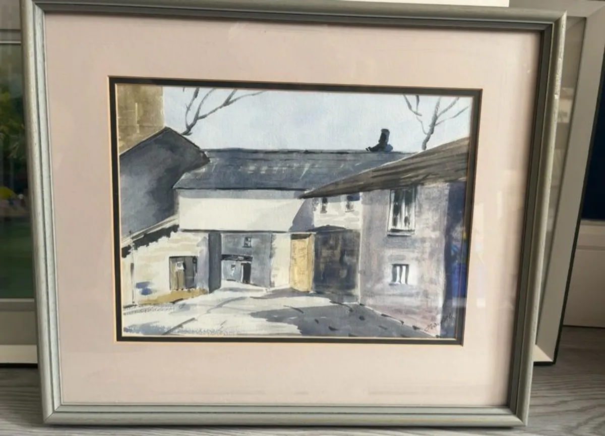 Framed Watercolour of Irish Courtyard - Image 1