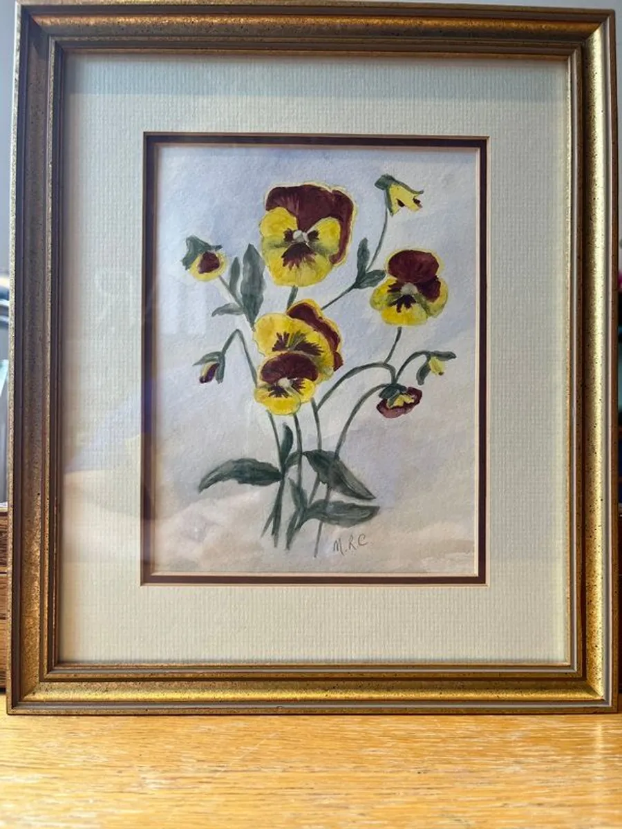 Vintage Pansey Flowers Painting - Image 1