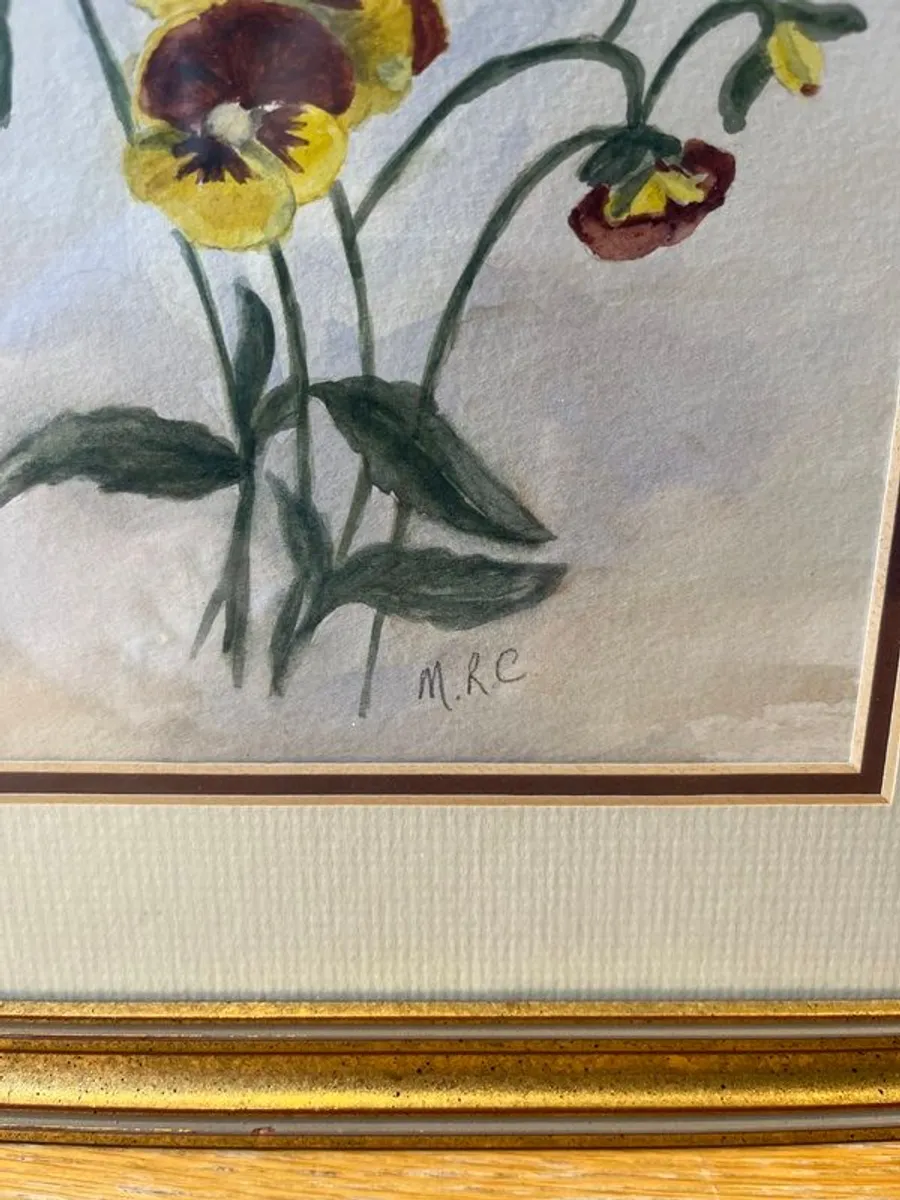 Vintage Pansey Flowers Painting - Image 3