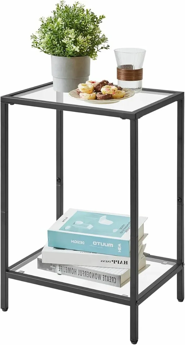 Side Table 2 Tier Sofa End Table Tempered Glass - Image 1