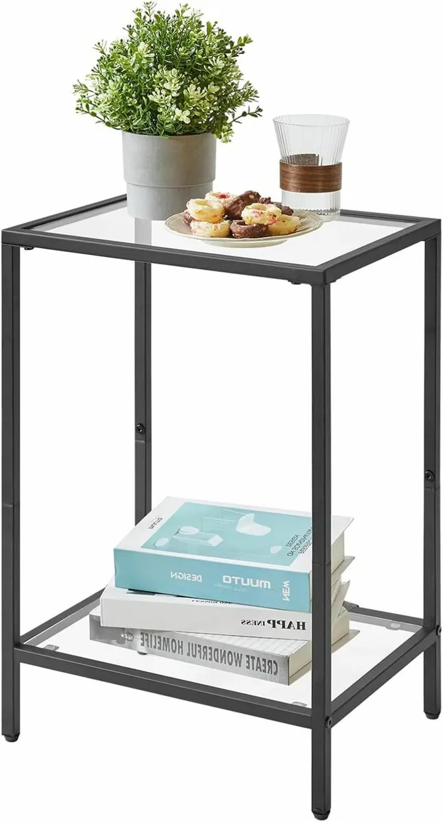 Side Table 2 Tier Sofa End Table Tempered Glass - Image 2