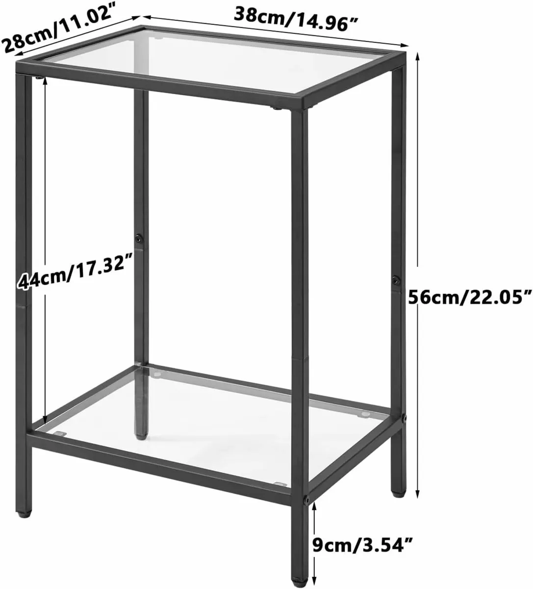 Side Table 2 Tier Sofa End Table Tempered Glass - Image 3