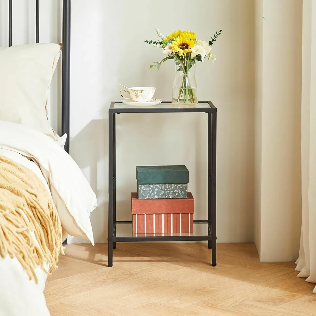 Side Table 2 Tier Sofa End Table Tempered Glass - Image 4
