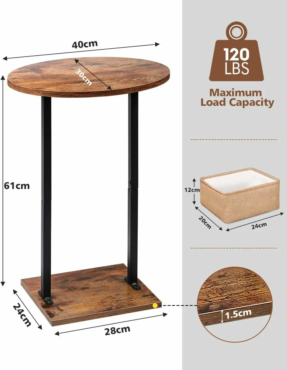 Round Side Table Sofa End Table Fabric Basket - Image 4