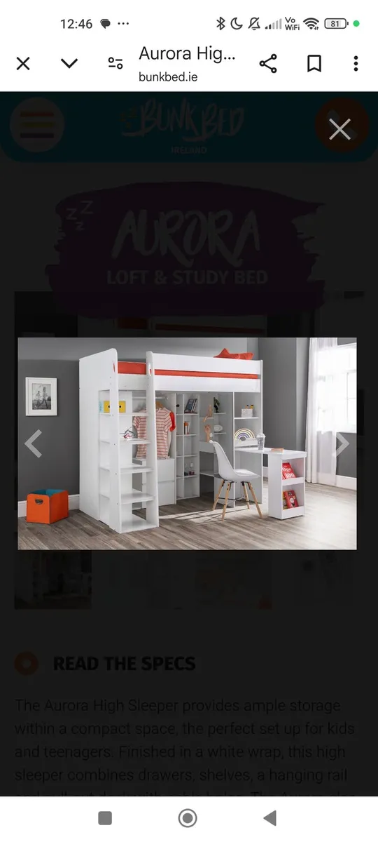 2 x Loft beds with desk and storage - Image 1