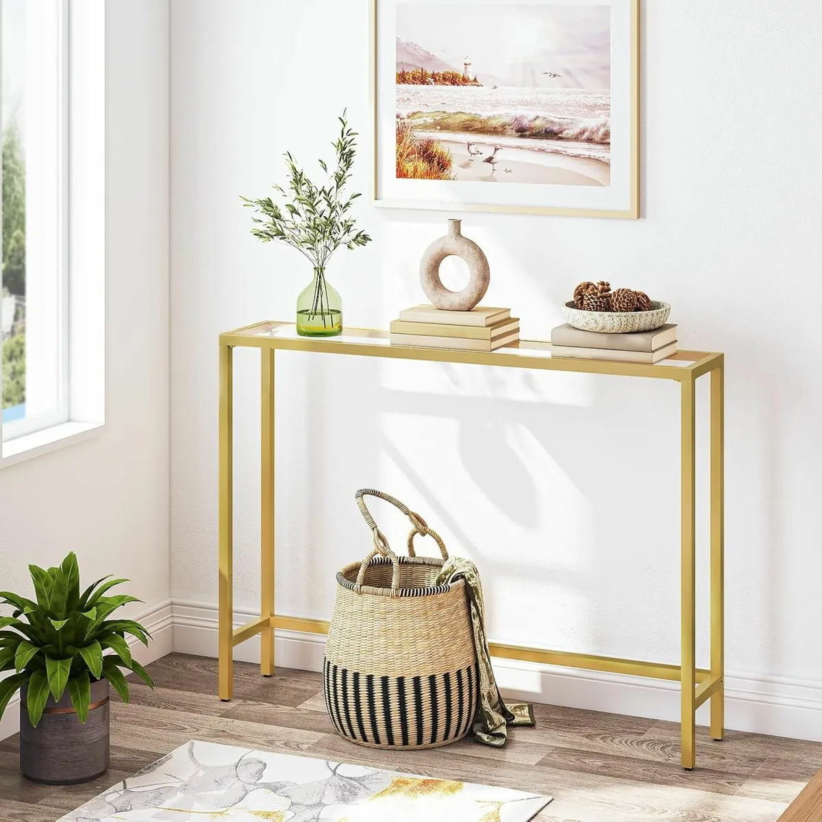 Gold Console Table for Hallway Slim 100 cm - Image 3