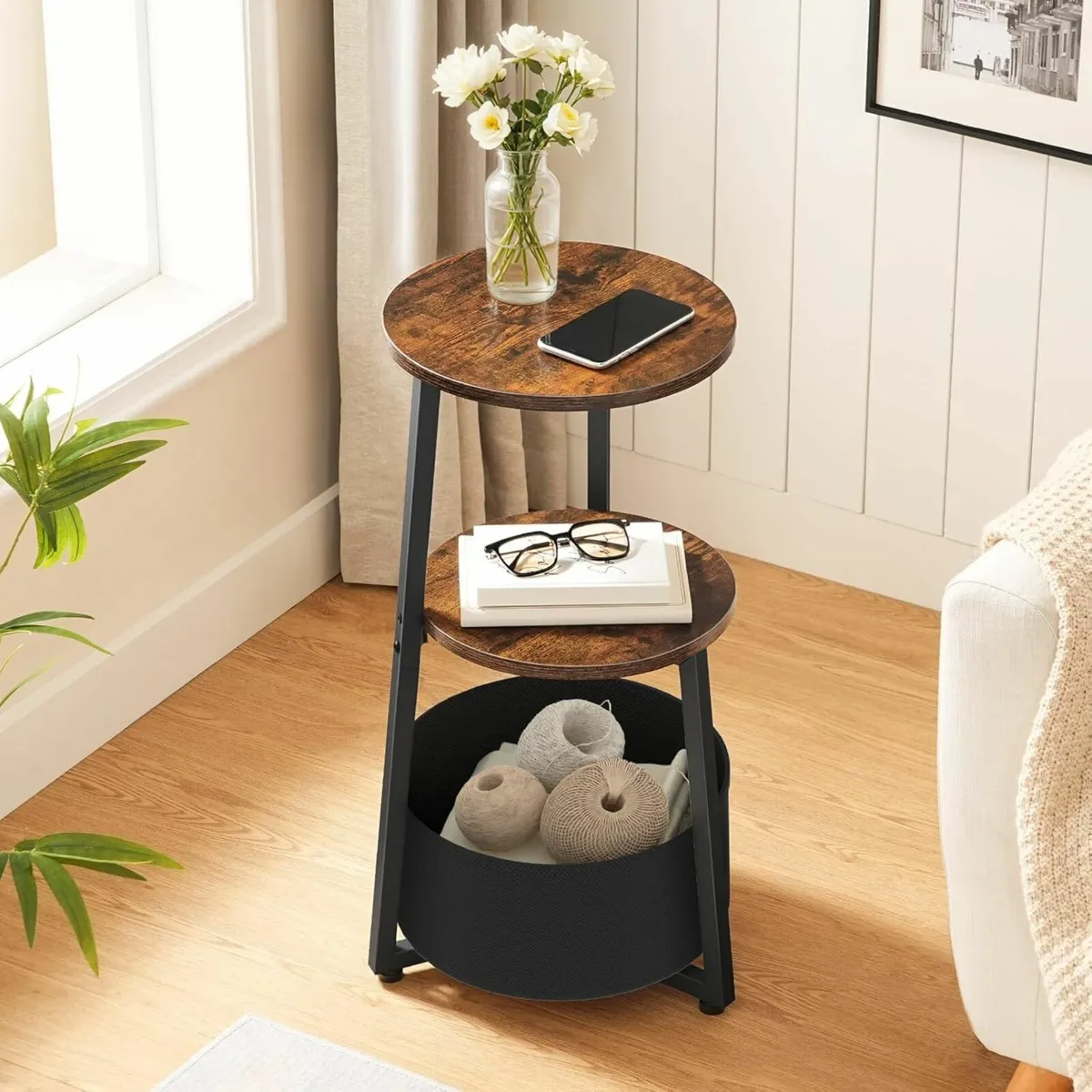 Living room Side Table Bedside Table Storage Brown - Image 1