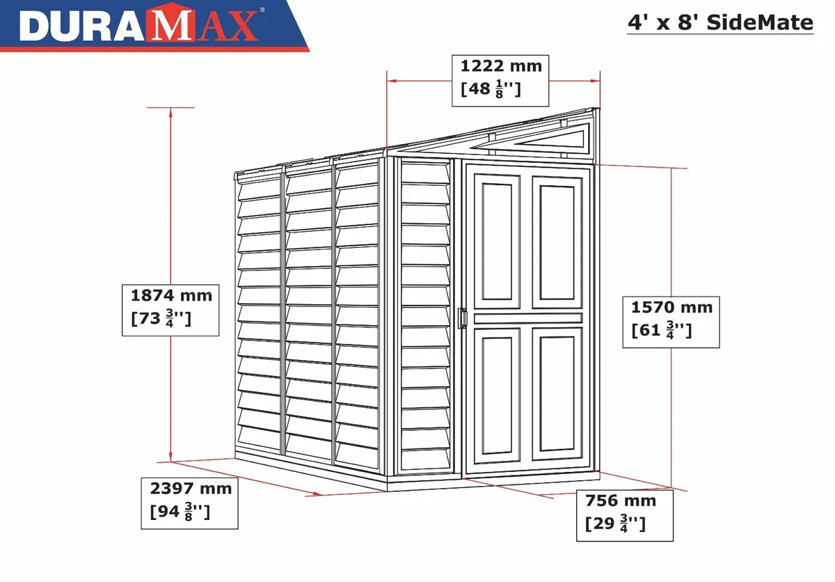Sidemate 4x8 Vinyl Garden Pent Shed. Free Delivery - Image 2