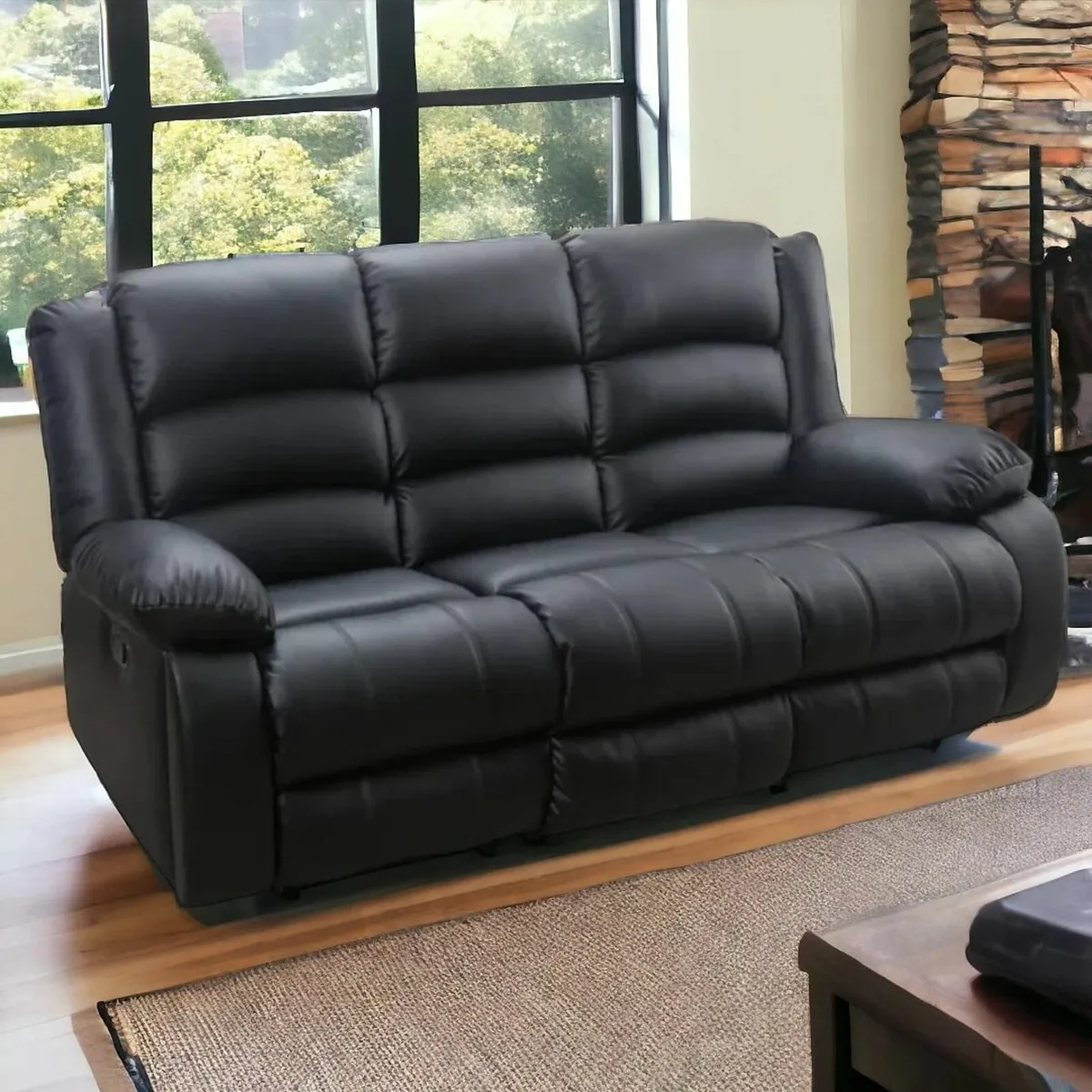 3 Seater PU Leather Recliner Sofa – Black - Image 3