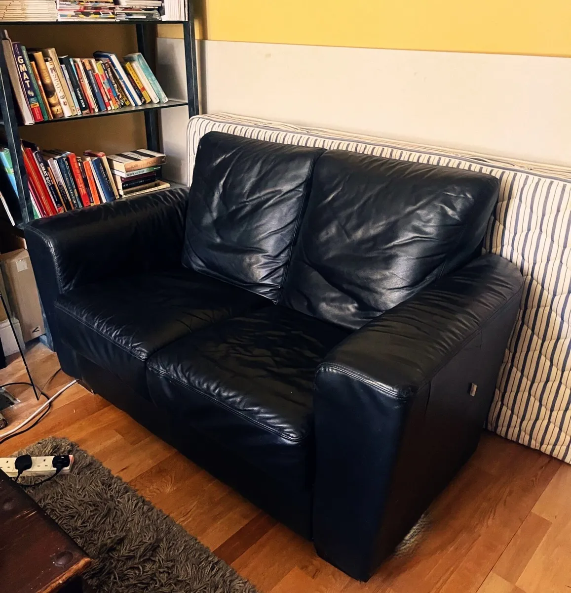 Black leather 2 seat sofa - Image 1