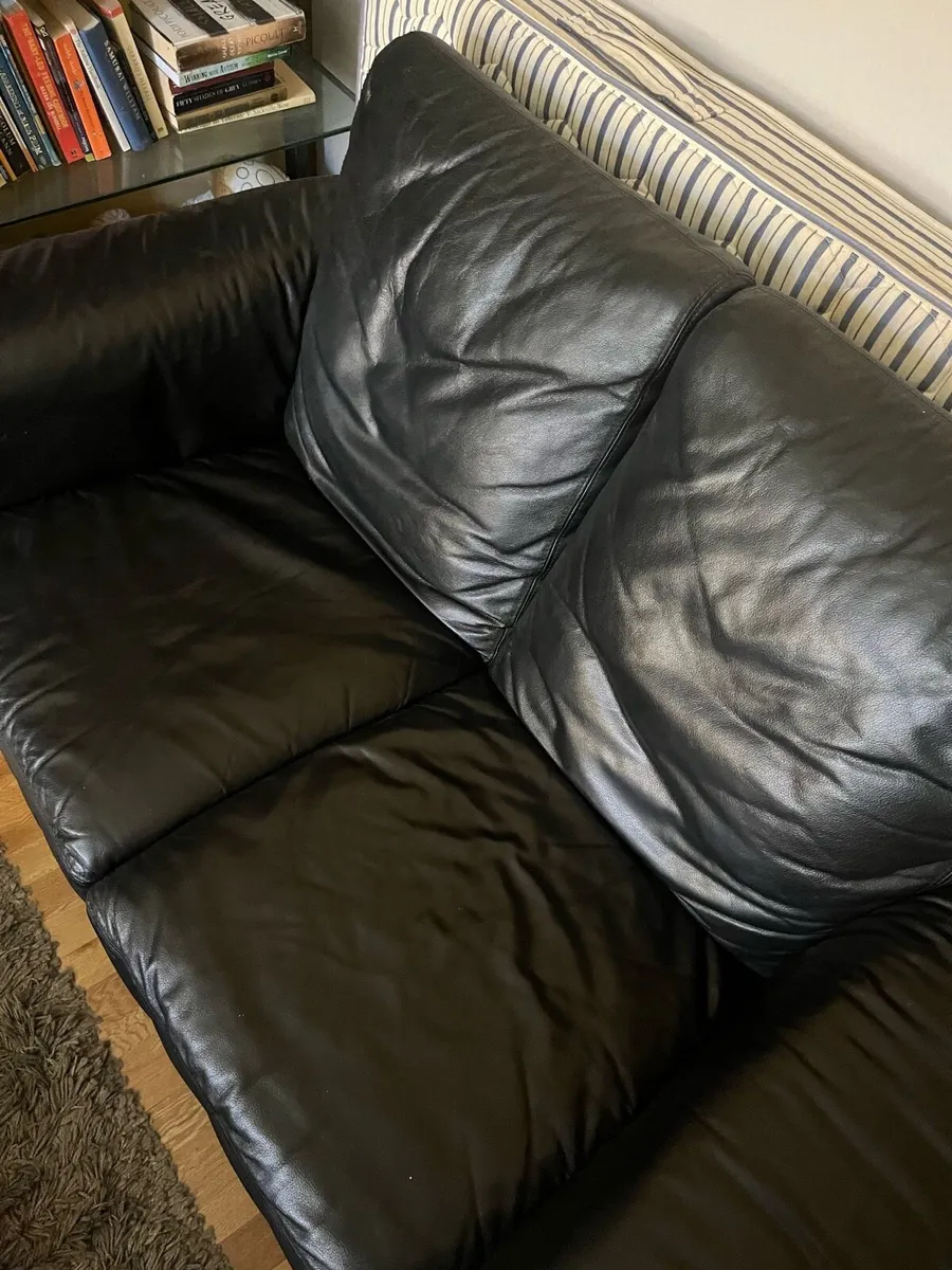 Black leather 2 seat sofa - Image 2